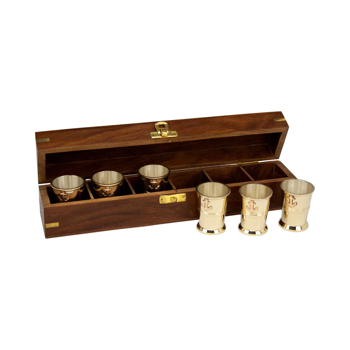 Box w/ 6 Brass Shot Glasses