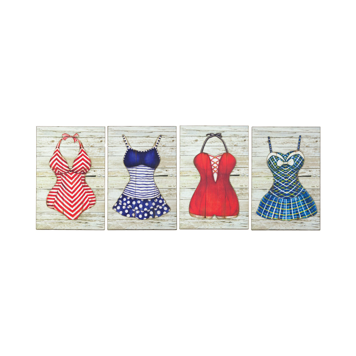 Vintage Paintings – Wood w/ Raised Swim Suits – (Pkg. 4)