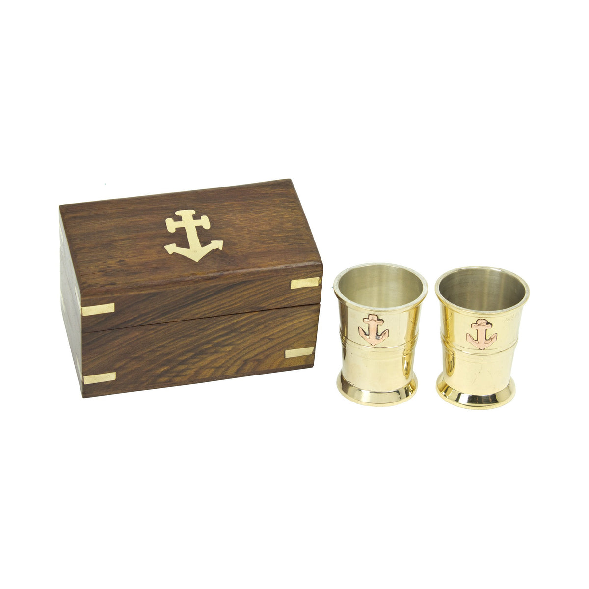 Box W/ 2 Brass Shot Glasses – (Min. 2)