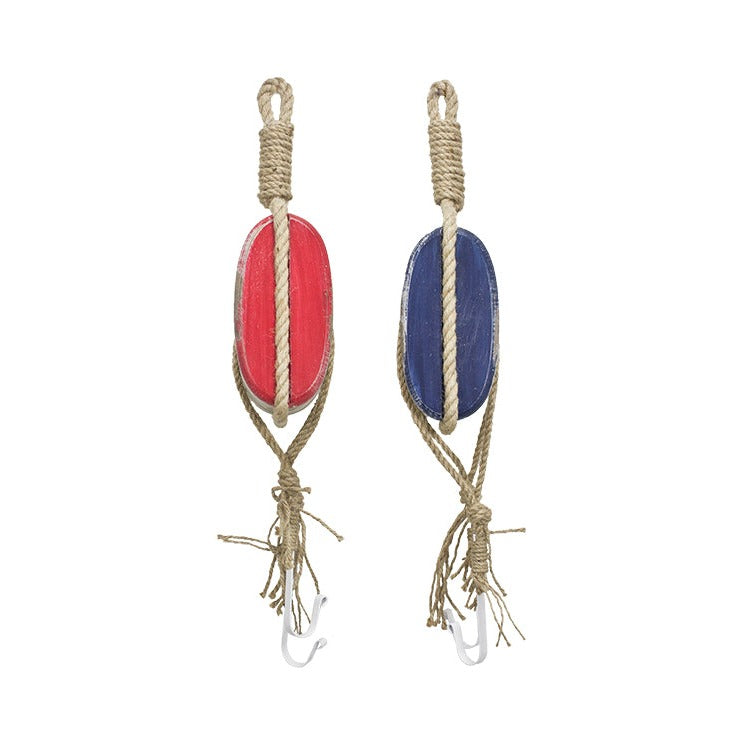 Pulley Decor W/ Hooks – Wood (pkg. 2)
