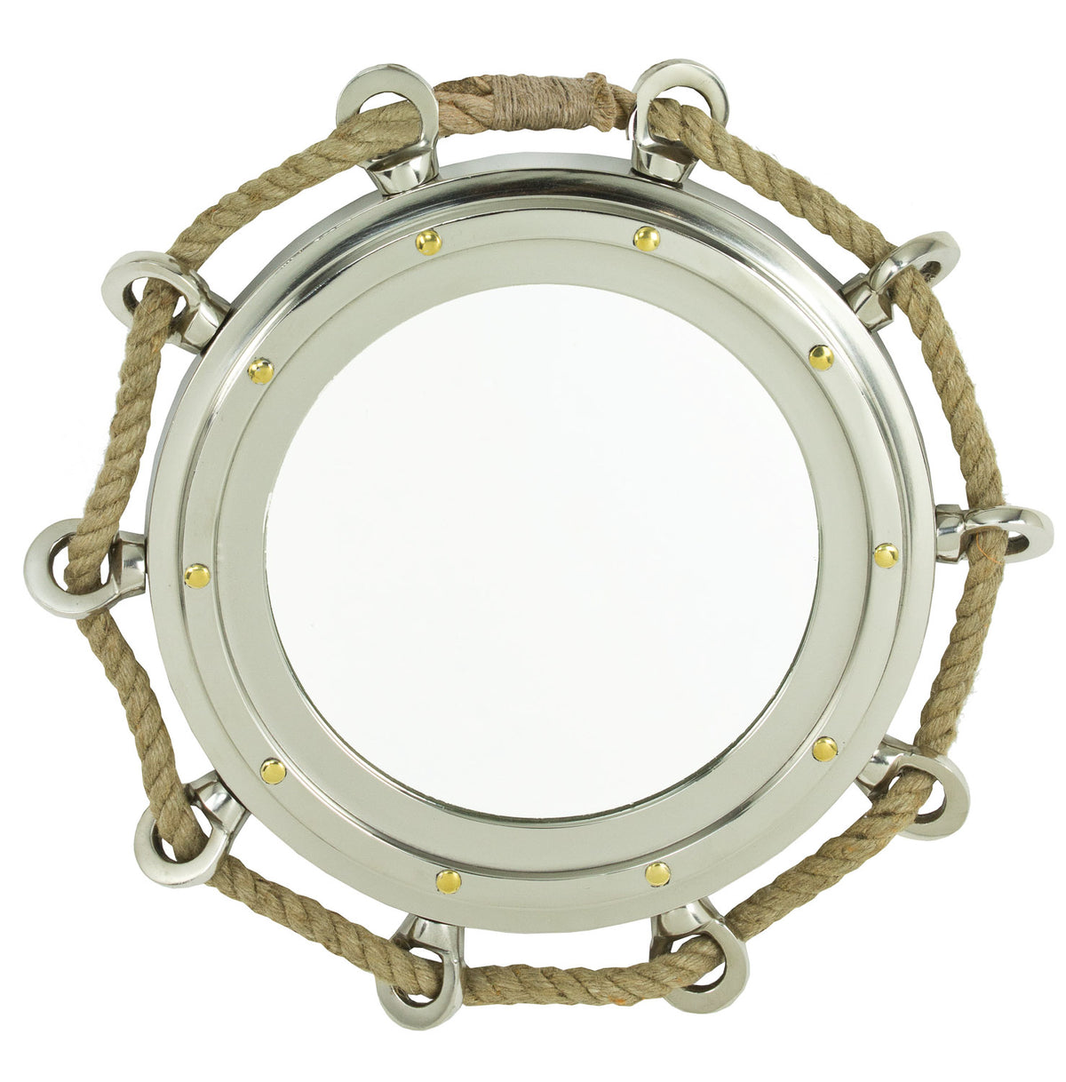 Porthole Mirror w/ Rope – Aluminum 15.5″W (8″Dia. Mirror)