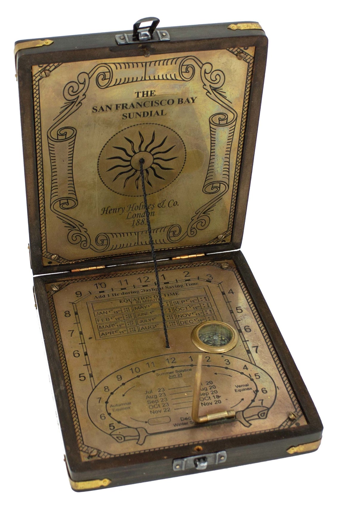 Sundial Compass in Wood Box