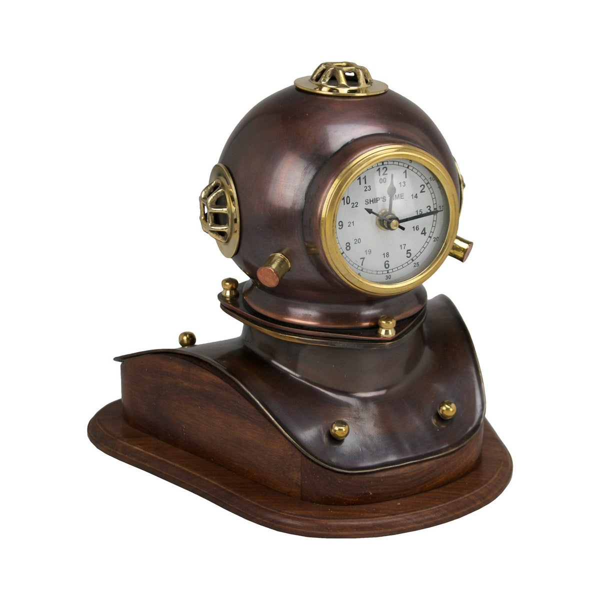 Diver’s Helmet Clock w/ Wood Base