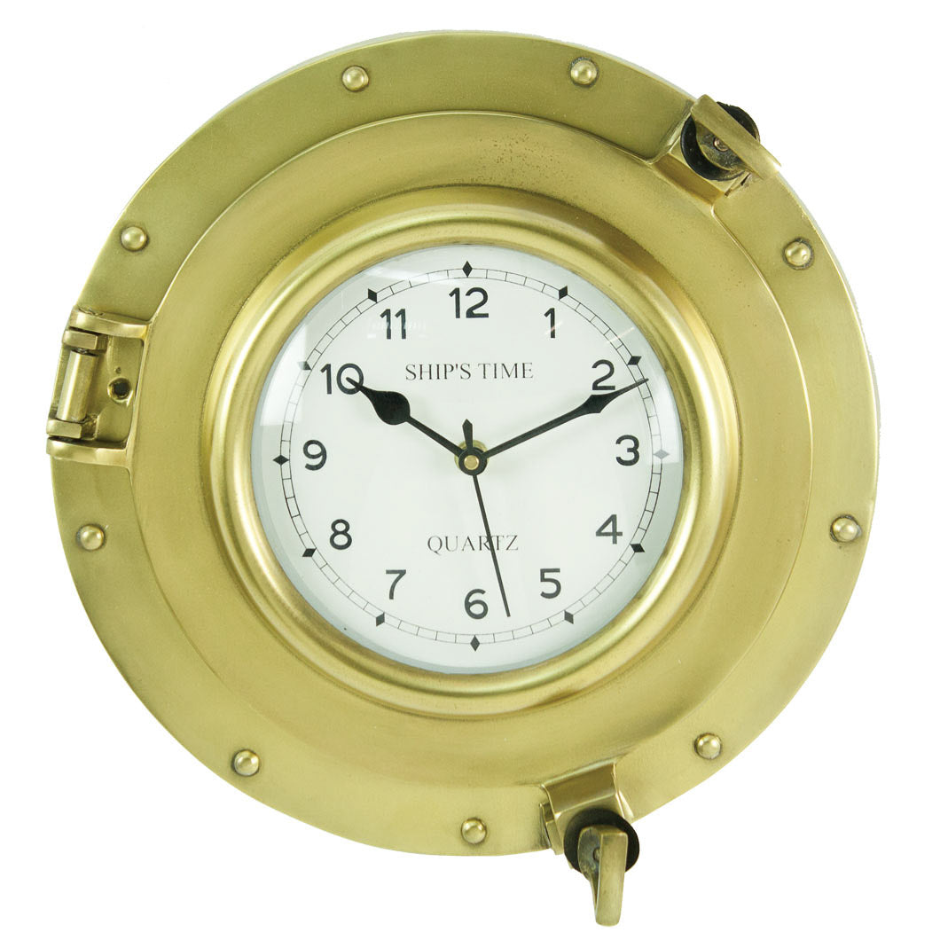 Porthole Clock Ant. Brass over Aluminum