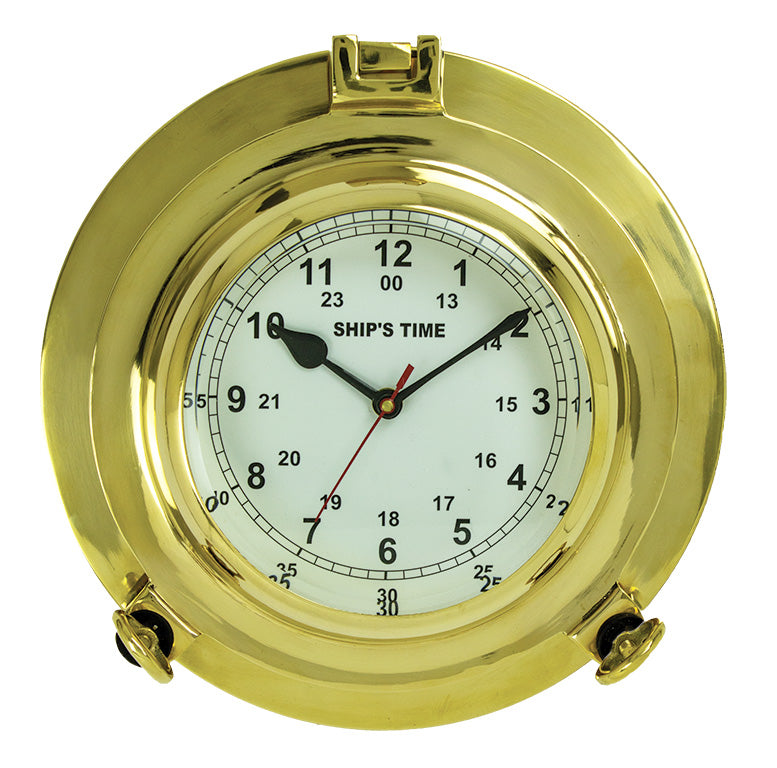 Porthole Clock 12″ – Solid Brass